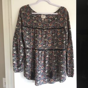 Black floral peasant blouse